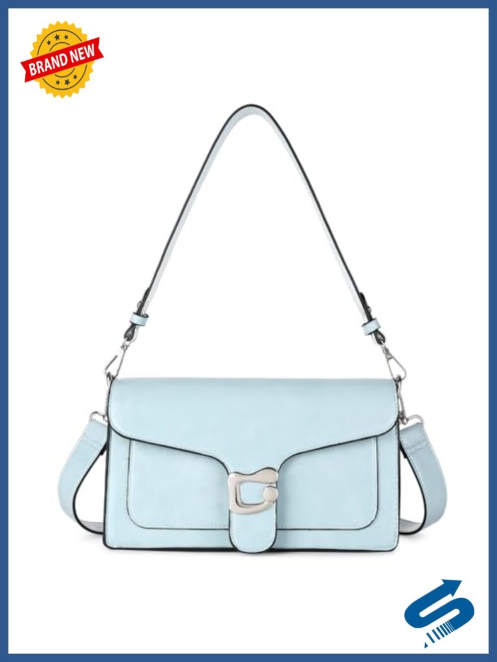 Vegan Leather Crossbody Bag with 2 Straps, Retro Satchel Purse, Shoulder Handbag